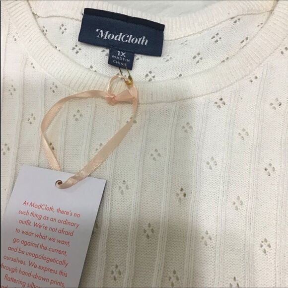 ModCloth White Cable Knit My Treat Neutral Pullover Sweater Sizes 1X New - Picture 4 of 6
